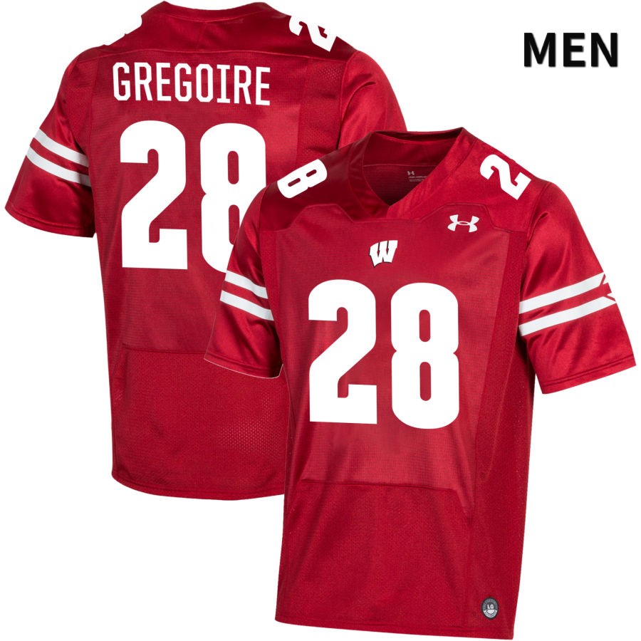 Wisconsin Badgers Men's #28 Mike Gregoire NCAA Under Armour Authentic Red NIL 2022 College Stitched Football Jersey RO40S24JN